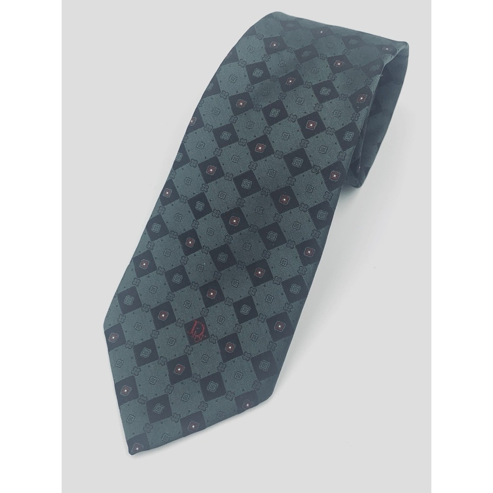 Christian Dior Monsieur Men's Necktie Polyester Silk Green‎ Geometric 57.5" 3.5"